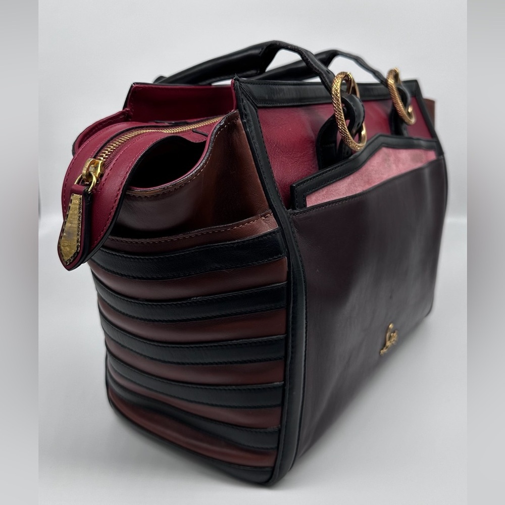 Christian Louboutin Farida Large Leather & Suede Tote Bag – Burgundy/Black/Red - Picture 5 of 16